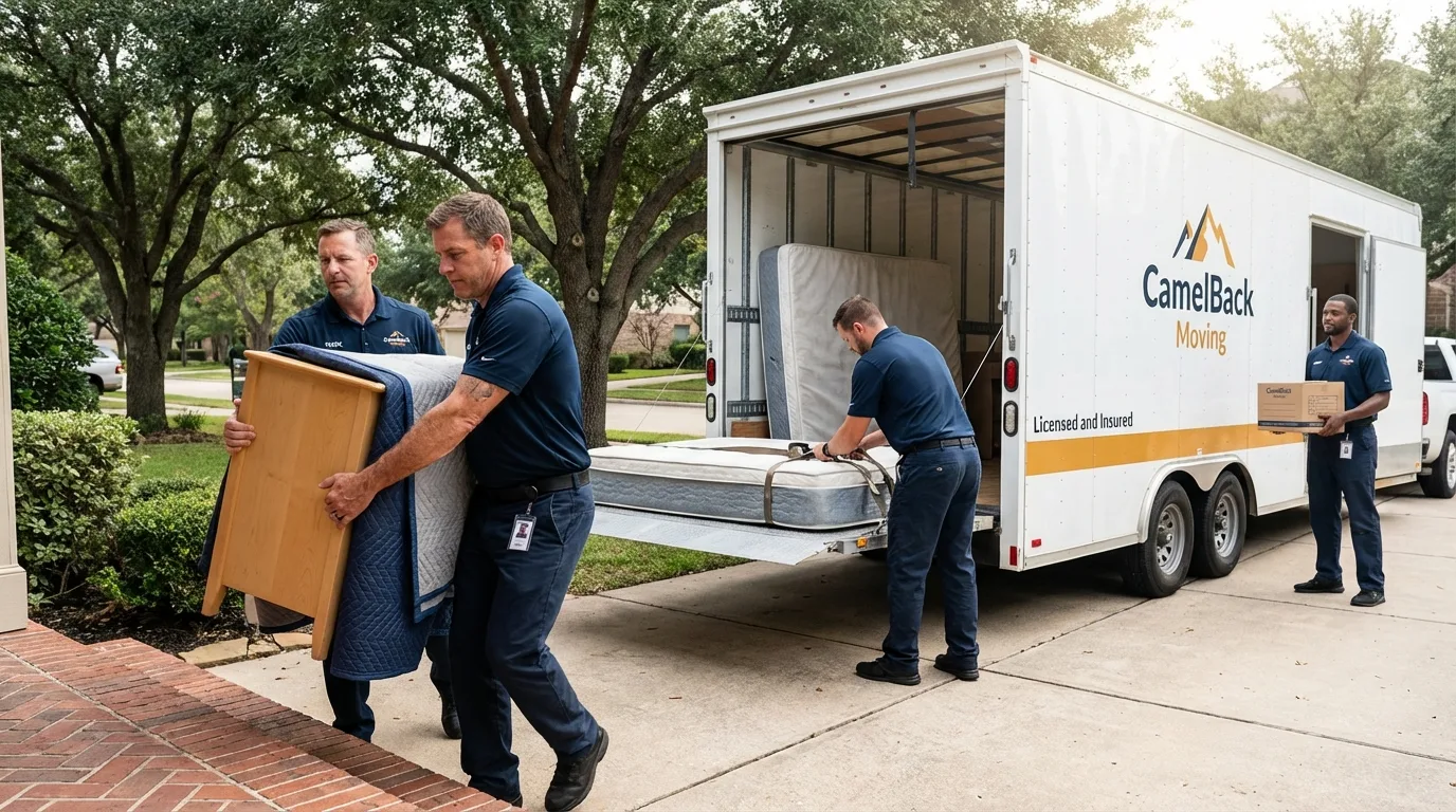Crew loading residential truck for cross-state move from Laguna Woods, CA
