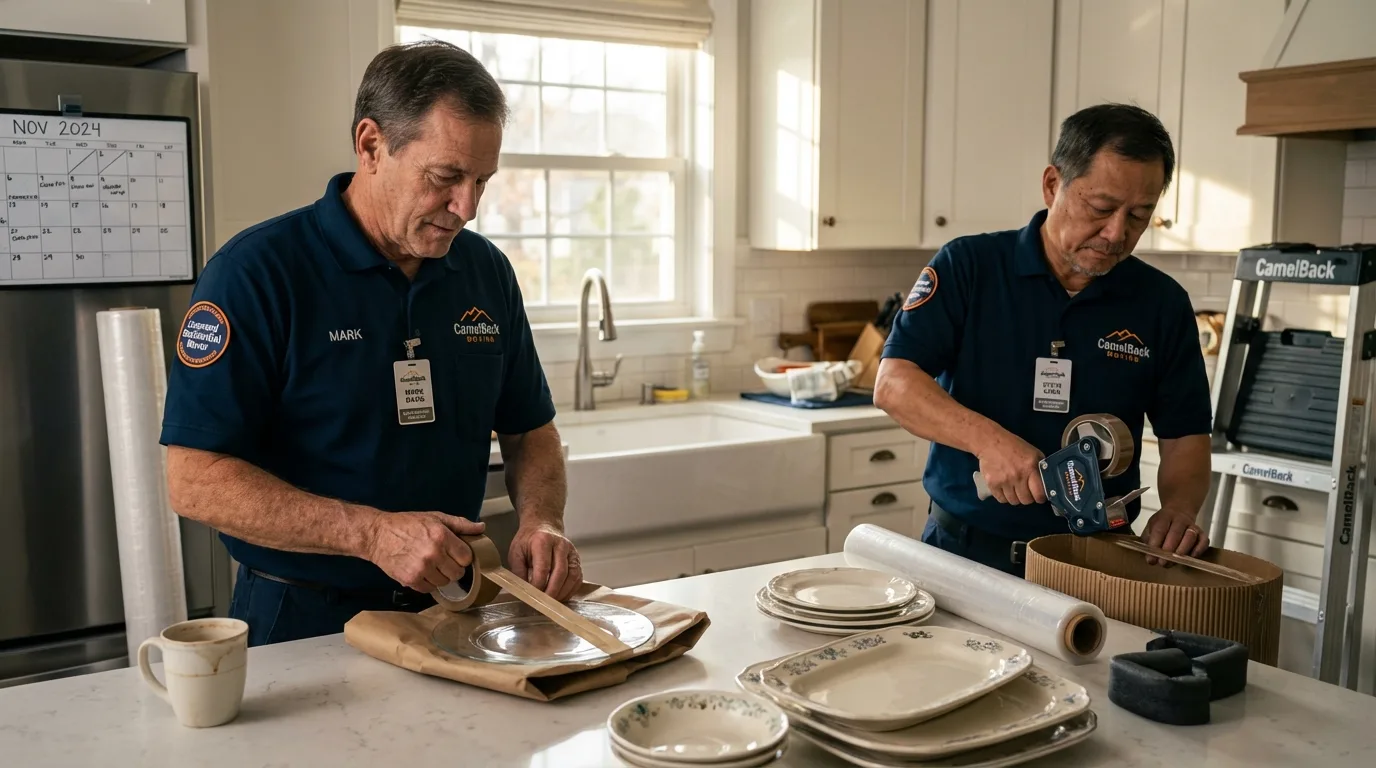 Professional crew packing kitchen dishware in Laguna Woods, CA